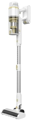Smart-J Gold Clean Aspirapolvere Senza Fili 2 in 1 – Potente 210W, Filtro HEPA, Display Digitale, Ricaricabile, Spazzola Elettrica, Leggera e Compatta, Bianco-Oro