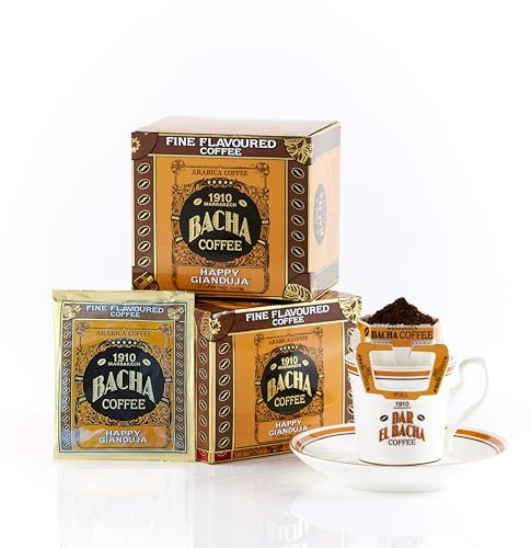 Bacha Coffee | Happy Gianduja Arômes Délicats, Grains 100% Arabica, Torréfaction Medium, x12 sachets de café individuels avec filtre
