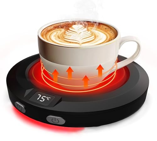 MXMZHXU Calentador de Tazas, 3 Ajustes de Temperatura Calentador Taza Cafe, Calienta Tazas Apagado Automático 2-12h, Calentador de Taza para Café, Leche, Té, Agua (Negro)