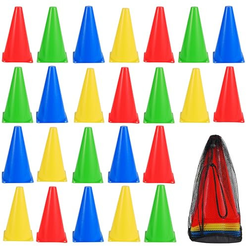 Bramble 24-Pack 7 Small Traffic Cones | Red, Blue, Green, Yellow | Ideal for Parties, Training, and Educational Activities