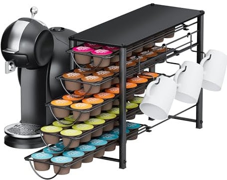 5 Tier Coffee Pod Storge Drawer for Dolce Gusto, 70 Capsules Capacity Pod Holder, Non-Slip Sliding Coffee Holder Organizer, Metal Coffee Pod Storge for Kitchen Small Space Counters
