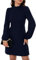 KOJOOIN Kleid Damen Bleistiftkleid Elegent Businesskleid Langarm Einfabrig Knielang A-Linie Hohe Taille Wickelkleid Navyblau L
