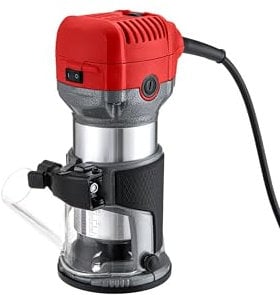 TEENO Holzfräse Oberfräse 710W 13000–33000 U/min mit Staubabsaugungsanschluss, Elektrik Kantenfräse Mit 5 Stück 1/4 Fräsen Cuter,6 Variable Geschwindigkeiten, Spannzange 6MM, 6.35MM, 8MM