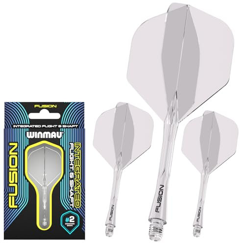 WINMAU Darts Fusion Integrated Flight & Shaft System - No.2 Shape & Design - Klare Farbe, Medium Länge