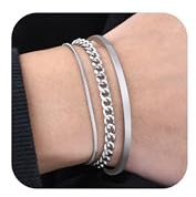Herren Armband Silber Edelstahl Armbänder - 3 Stücke Männerarmband Set 316L Edelstahl Herrenarmbänder Armreif Silber Panzerkette Schlange Armkette für Männer Jungs,Men's Bracelets Geschenke für Mann