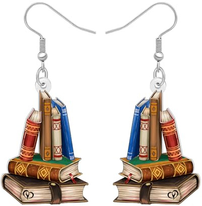 YAYAKO Acryl Lustiges Buch Ohrringe Baumeln Bücherregale Schmuck Zurück zu Schule Geschenke für Kinder Lehrer Frauen Mädchen