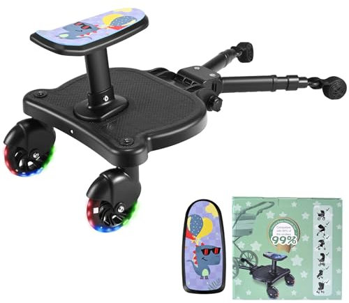 ENERHUB Buggy Board with 2 LED Flashing Wheels, Universal Buggy Board with Seat, Kiddy Boards for 99% Prams, Universal Prams Accessories for Children from 2-6 Years, Holds Kids Up to 55lbs