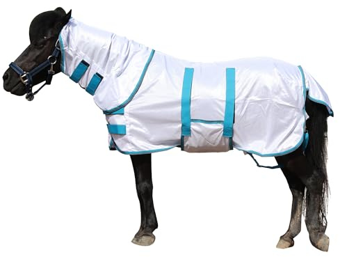 Leberna Mini-Pony Fliegendecke für Pferde, Miniatur-Entwöhnung, Esel, Pony, Pferd, Fohlen, Fliegen, Sommerdecke, Weiß, 90 cm