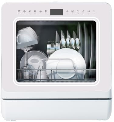 HAVA Table Top Dishwasher with Water Softener and Enhanced Energy Efficiency, Portable Dishwasher with 8 Wash Programs, Child Lock & Delayed Start Function, No Installation Needed - Misty Lilac