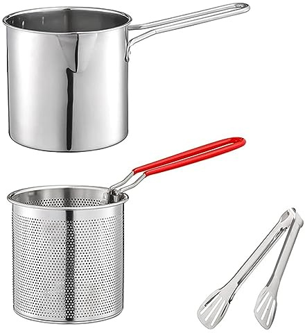 Bortivier Deep Frying Pot Japanese Tempura Frying Pot with Strainer Basket Tong for French Fries Chicken