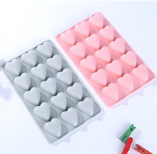 2 Stück Backmatte Hundekekse, Silikon Süßigkeiten Formen, Silikonform in Herzform 15 Gitter für Schokolade, Süßigkeiten, Gelee, Eiswürfel, Hund Behandelt, Kekse, Herzformen