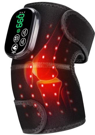 Kabellose Beheizte Kniebandage Mit Rotlicht, 660nm Rotlicht & 850nm Nah-Infrarotlicht Heizkissen Mit Touchscreen-Steuerung, Tragbares Knie, Schulter und Ellbogenheizkissen mit 5000mAh Akku-Schwarz