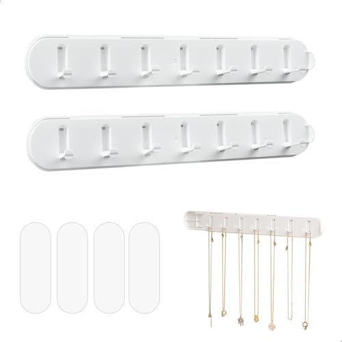 xiruiubao Porta Collane da Appendere, 2 Pezzi Portagioielli da Parete, Estensibile Espositore Collane con 7 Ganci, Organizer Gioielli per Collanes, Bracciali e Orecchin, Facile da Installare(Bianco)