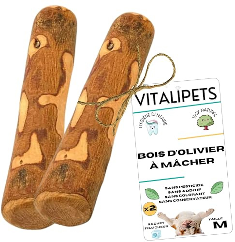 VITALIPETS Legno d’Ulivo per Cani | Taglia L 15 a 20 Kg | 2 unità | Igiene Dentale Ottimale | Riduce Stress e Noia | 100% Naturale, Ultra-Resistente, Durevole | Sicuro, Privo di Componenti Nocivi