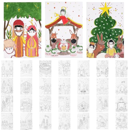 Affrolling 28 Stück Weihnachten Krippe vorgezeichnete Leinwand zum Bemalen christlicher vorgedruckter gespannter Leinwand mit Jesusbildern DIY Kunstbedarf für Weihnachtsfeier Geschenk (12,7 x 17,8 cm)