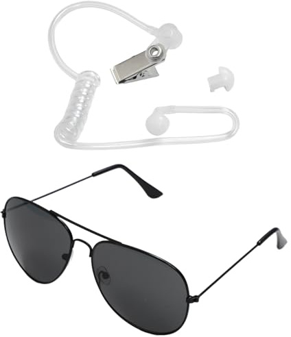 TiaoBug Agent Kostümzubehör Krawatte Ohrstöpsel Arbeitsmarke Brille Hut Polizei Spion Agent Cosplay Requisite Typ A Einheitsgröße