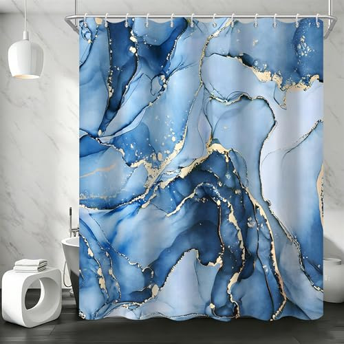 GCIREC Duschvorhang, 90x180cm, Blauer Ombre Moderne Abstrakte Kunst Marmor Wasserdichter Stoff Maschinenwaschbarer Badezimmervorhang mit Haken