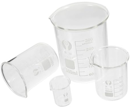 UKCOCO 4 piezas Vasos Medidores de Vidrio Borosilicato Alta Resistencia Vasos Precipitados con Escala Clara y Base Estable para Laboratorio y Experimentos Químicos Capacidad