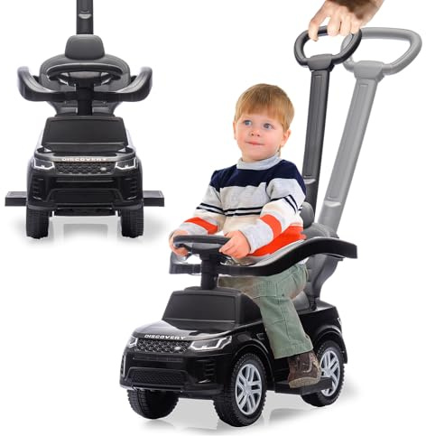 JAMARA 464060 Rutscher Land Rover Discovery 3 en 1, coche antideslizante con barra de empuje, vehículo para niños, juguete deslizante, idea de regalo para niños, protección antivuelco, barra de empuje