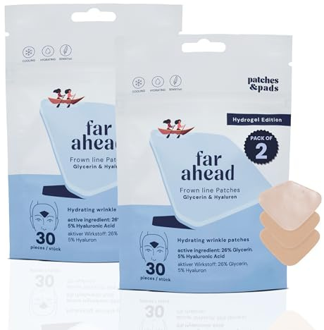 Patches & Pads Hydrogel Zornesfalte Pflaster mit Glycerin und Hyaluron 30 Stk. 2er-Pack - Cooling Effekt - Hydrogel Maske Gesicht, Hydrogel Eye Patches - Gesichtsmaske Dermatologisch getestet