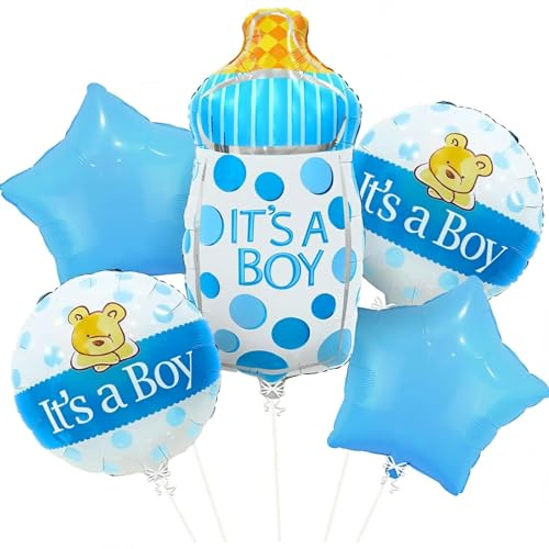 Gleemix Babyparty Deko Junge Ballon Set, 5 Stück Baby Boy luftballons, Its a Boy Ballon Blau für Gender Reveal, Welcome Baby, Babyshower Deko