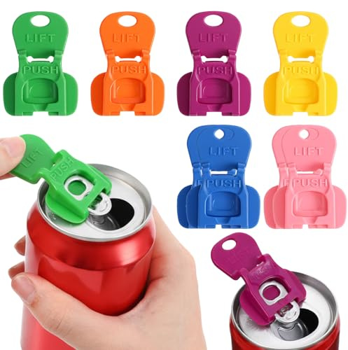8Pcs Soda Can Opener Set, One-Hand Easy Tab Opener and Drink Protector, Reusable Colorful Complete-Cover Plastic Can Toppers, Fits Coke, Beer & Aluminum Beverage Beer, Soda, and Aluminum Cans