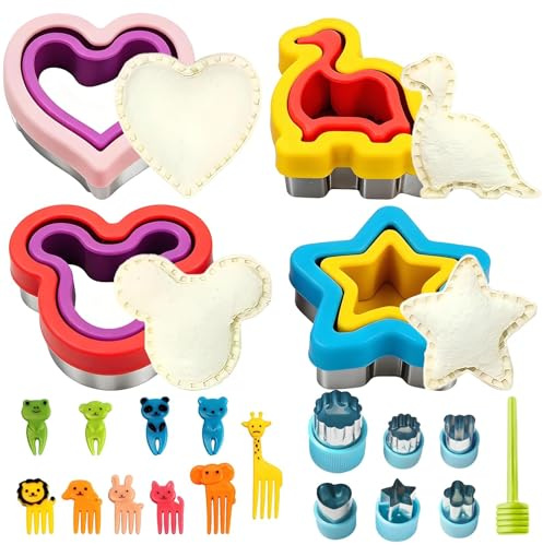 22 Pcs Sandwich Fruit Cutter Set, Includes Flower Cutters and Animal Shaped Forks Fun Lunchbox Accessories and Creative Baking Tools