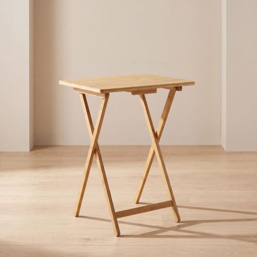 MOBLEKIT | Mesa Auxiliar Plegable de Bambú Natural 48,5x37x66 cm, Mesita Compacta para Salón, Cocina o Dormitorio, Mesa Portátil para Sofá o Balcón, Mueble Auxiliar Estilo Nórdico para Hogar Moderno
