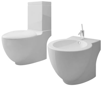 LoogCape Set WC e bidet in ceramica bianca con coperchio a chiusura rallentata, doppio risciacquo, durevole, design moderno per bagno, igiene e comfort