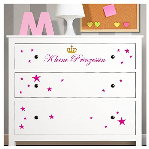 Grandora Wandtattoo Kleine Prinzessin + goldene Krone I Pastellblau I passend für IKEA HEMNES Kommode Kinderzimmer Aufkleber Wandsticker Wandaufkleber W5223
