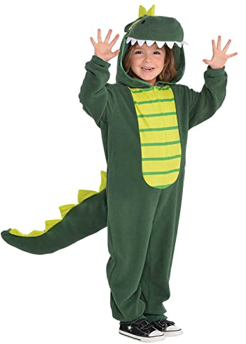 Amscan 9902082 - Kids Zipster Dinosaur Hooded Jumpsuit with Tail Fancy Dress Costume Age: 3-4 Yrs
