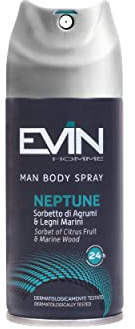 EVIN Homme Deodorant für Herren, Spray, Duft Mix aus Zitrusfrüchten und Meerholz, Brenndauer 24 Stunden, 150 ml