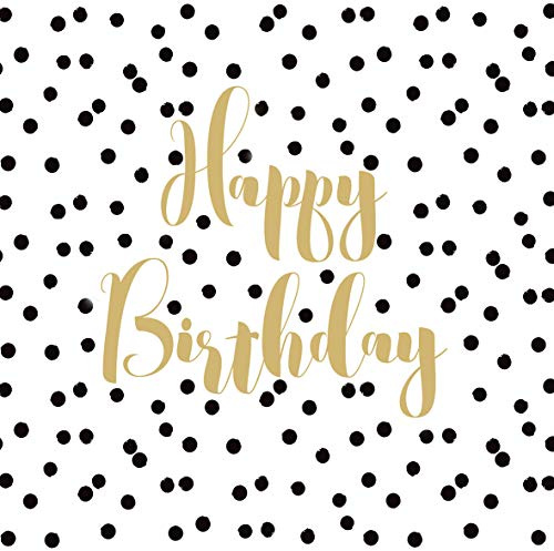 Geburtstags-Servietten Happy Birthday weiß mit schwarzen Punkten & Happy Birthday Schriftzug in gold 33x 33cm Geburtstags-Deko Tisch-Deko Geburtstag (20 Stück)