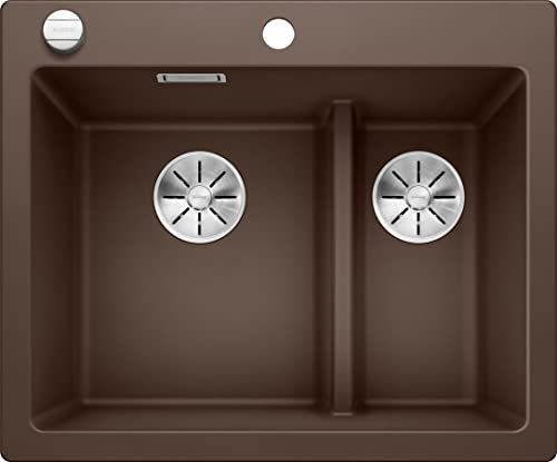 BLANCO PLEON 6 Split | Granitspüle aus SILGRANIT cafe | Einbauart: Einbau von Oben | Hauptbecken links | für 60 cm breite Unterschränke | Split-Konzept: Abgesenkter Beckensteg