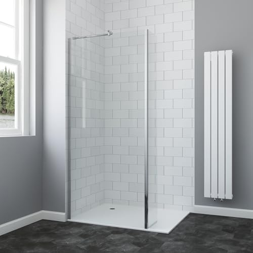 AQUABATOS Walk-in Duschwand Glas 80 x 190 cm mit 30 cm festem Spritzschutz-Glas Duschabtrennung Dusche Duschtrennwand Glastrennwand Glaswand aus 6 mm ESG Klarglas mit Paralleler Stabilisator