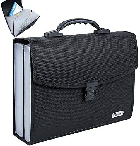 Uquelic Dossier extensible 26 poches – Boucle durable améliorée avec poignée ergonomique – Grand organiseur de fichiers extensible A4/documents accordéon pour le travail et la maison (noir)