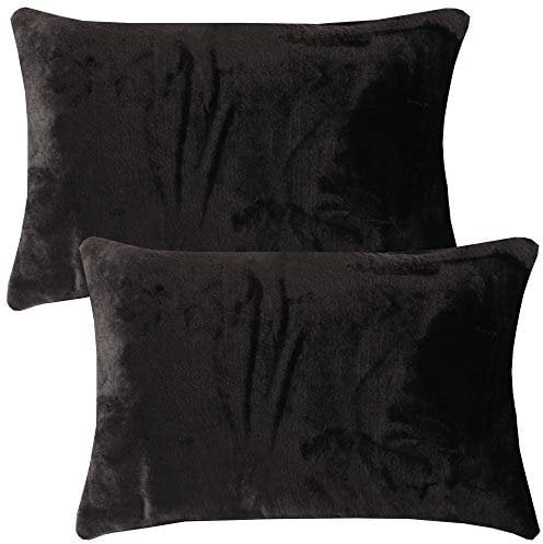 Bestlivings Flauschige Kissenhülle Celina (40 x 60 cm / 2er Pack) - Kuscheliger Bezug mit Reißverschluss Schwarz ideal für Dekokissen und Sofakissen