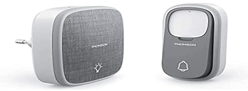 THOMSON Kinetic Halo, Kabellose Funk Türklingel, ohne Batterie, Plug, 150 m Reichweite, mit Namensschild und LED-Anzeige, IP44 wetterfest, integrierter Steckdosenplatz