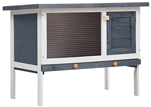 vidaXL Holz Kaninchenstall 1 Ebene Grau Kleintierhaus Hasenstall Kaninchen