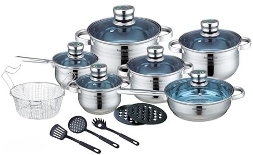 Royalty Line Set de Cuisine Professionnelle Suisse, 18 pièces, Casserole à Induction, Casserole en Acier Inoxydable avec couver