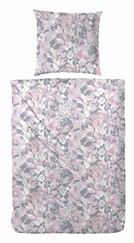 Primera Satin Bettwäsche 155x220 Blätter graublau rosa 243201-84