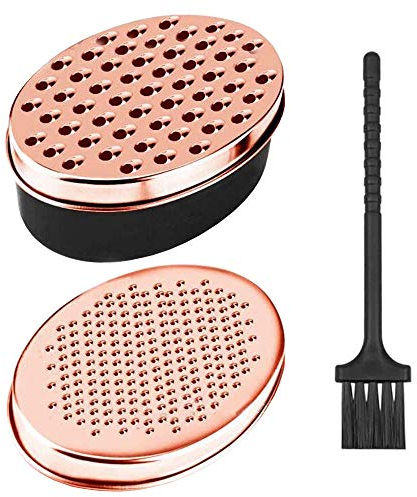 Reibe mit Lebensmittelbehälter, Käsereibe, Mühle Reibe für Ingwer, Rettichreibe, Ovale Reibe mit Reinigungsbürste für Gemüse, Schokolade, Gurken, Kartoffeln (Roségold)