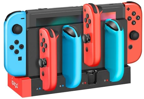 TNP Switch Charging Dock for Nintendo Switch Controller Charger Station and Switch OLED, Support 4 Joy con Holder with LED Indicator, Remote Docking Stand Base Attachment (Black, Red)