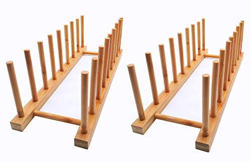efbock Tellerregal Halter für Küchenschränke Bambus Holz Schneidebrett Tablett Geschirr Rack Ständer Abtropfständer Küchenschrank Organizer für Teller, Tassen, Topfdeckel (2, 8 Steckplätze)
