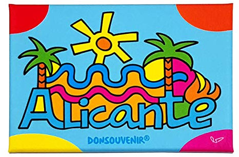 DONSOUVENIR ALICANTE (SPAIN) BLUE AND WHITE RECTANGULAR TRAVEL/DESTINATION DECORATIVE MAGNET, 8 X 5.3 CM, 1 COUNT