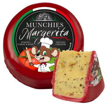 Margherita Pizza Cheese Truckle (200g). A Delicious Cheddar Cheese Infused With Flavours Inspired By Pizza! A Delicious And Unusual Edible Gift The Chuckling Cheese Company.