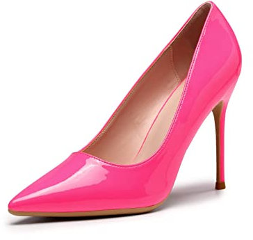 Escarpins Femme, Mode Talon Haut 10 CM Bout Pointu Fermé Sexy Chaussures Talons Aiguille de Soirée Mariage Rose Néon, 38 EU(8 US)