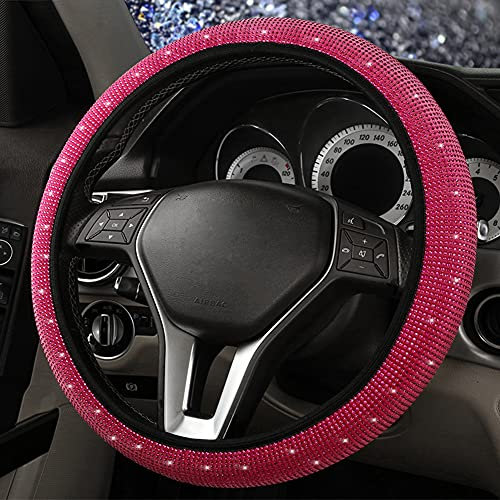 ihreesy Bling Bling Lenkradbezug,15 Zoll / 38cm Glitzer Diamant Kristall Lenkradabdeckung Lenkradschutz Damen Herren Lenkradhülle Universal Anti-Rutsch Samt Lenkradschoner Autozubehör,Rosa