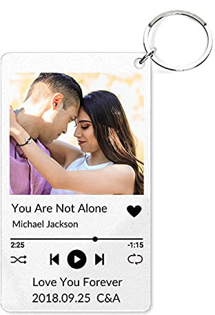 NC Porte-clés personnalisé avec votre photo et texte, porte-clés musical en acrylique personnalisé, idée cadeau pour anniversaire de mariage