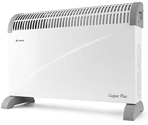 Convector con turbo. CVT3400A. Potencia máxima 2000W. 3 niveles de potencia: 750, 1.250 y 2.000 W. Termostato regulable.